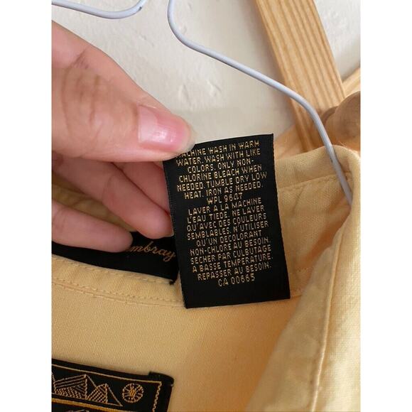 Eddie Bauer Men's Northwest Chambray Button Down Large Light Yellow 100% Cotton - Picture 5 of 7